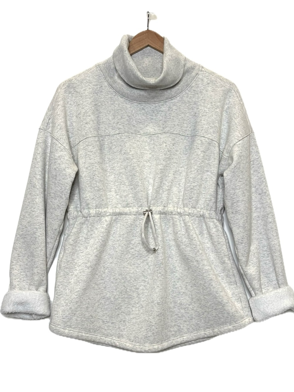 Zella Cinch Waist Turtleneck Sweatshirt Womens Size XS Fleece Lined Grey Heather